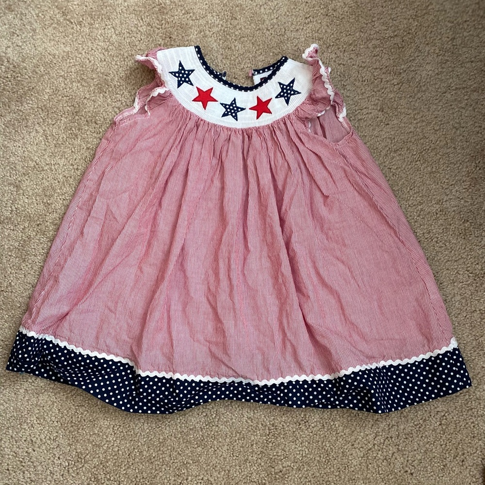 lil Cactus Red & Navy Star Smocked Girls Dress